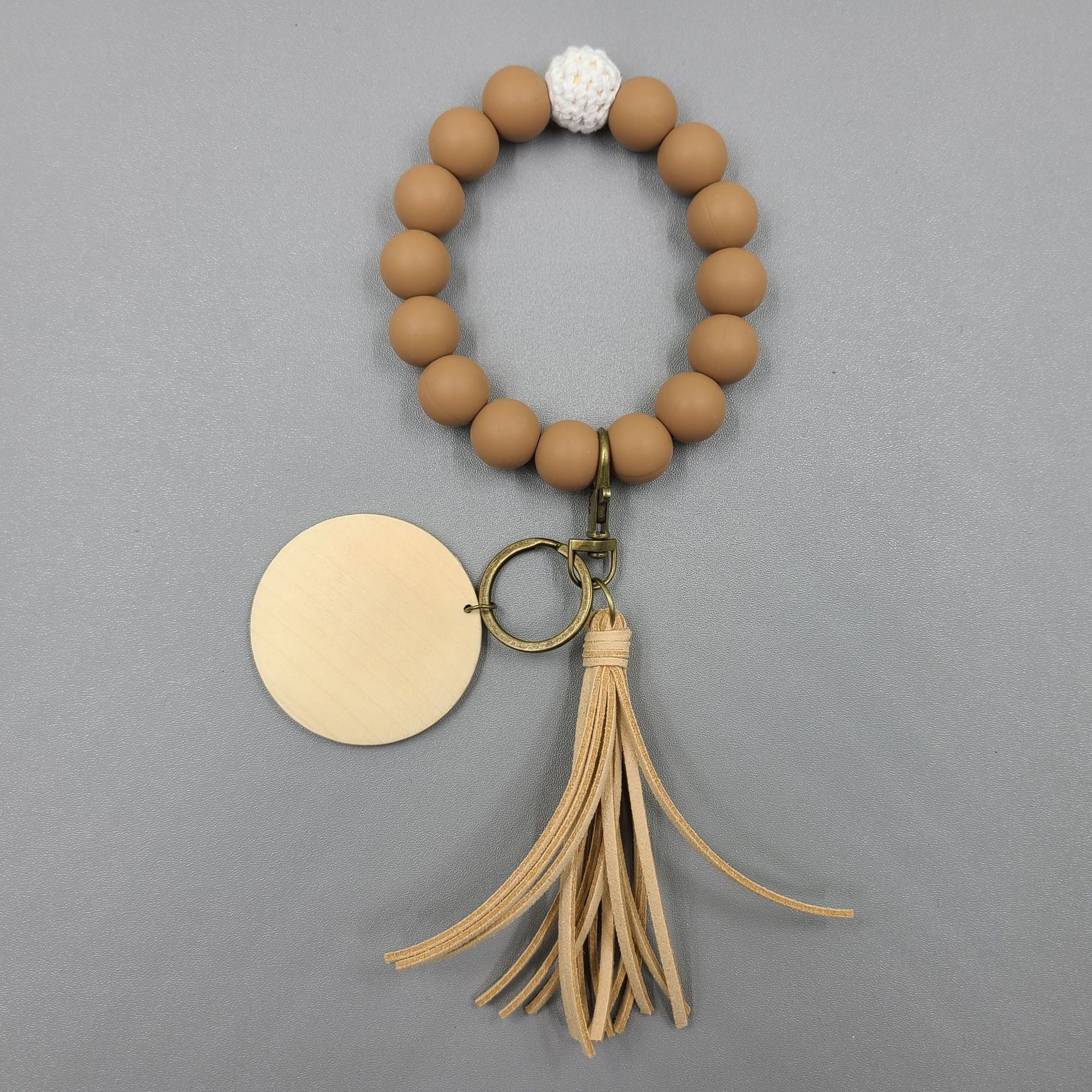 Wholesale Tassel Wood Chip Silicone Beaded Bracelet